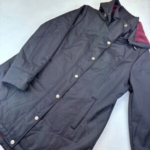 G.H. Bass‎ & Co. Womens Hooded Button Front Coat Black L Large